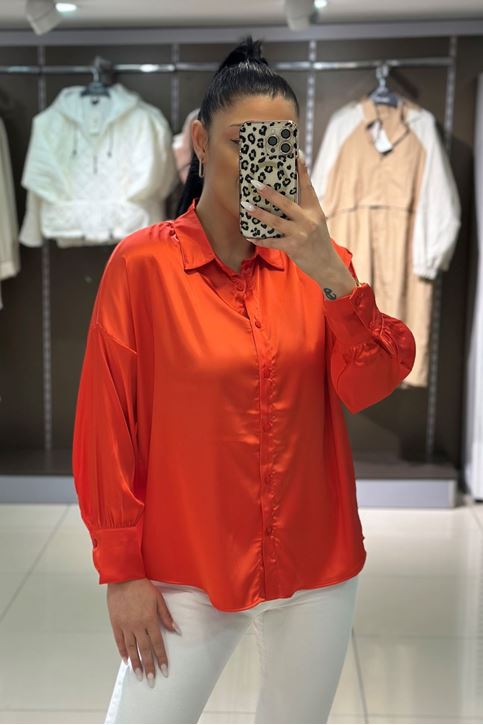 Basic Saten Gömlek-Nar Çiçeği