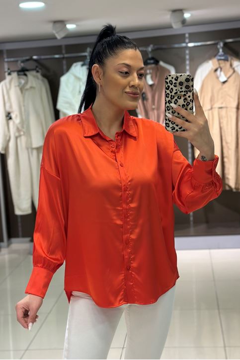 Basic Saten Gömlek-Nar Çiçeği