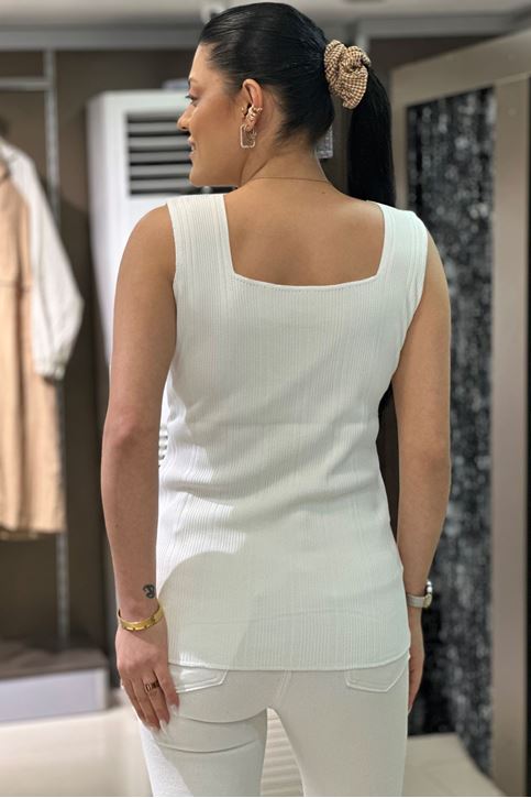 Kalın Askılı Fitilli Büyük Beden Triko-Beyaz