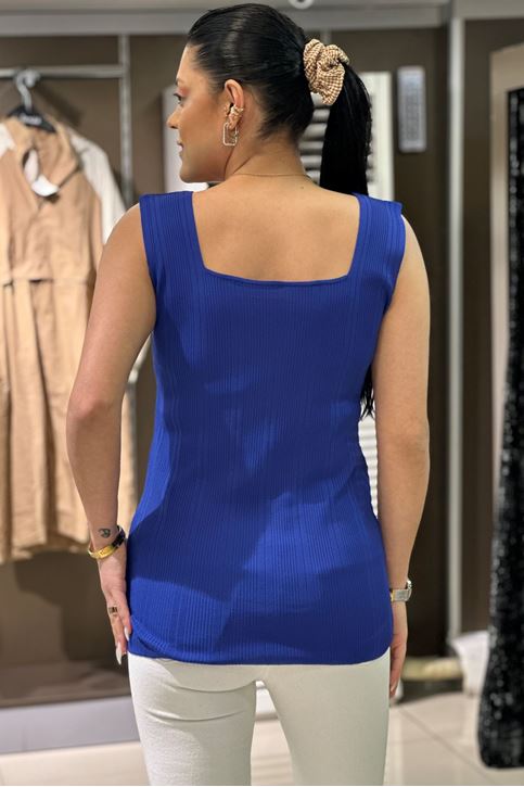 Kalın Askılı Fitilli Büyük Beden Triko-Saksmavi