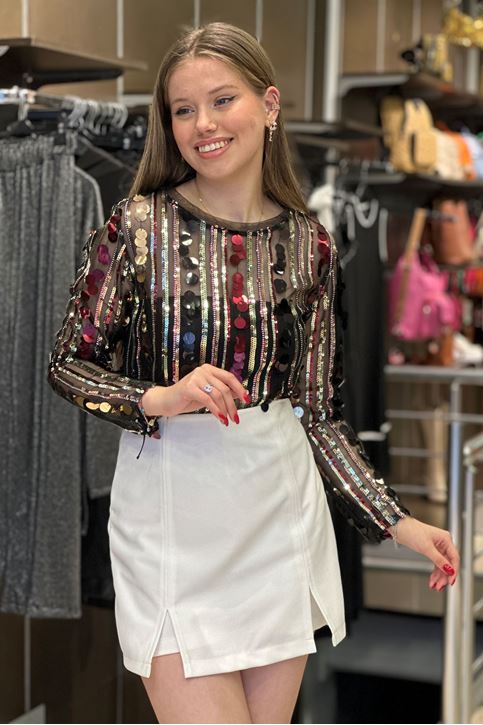 Yan Fermuarlı Yırtmaç Detay Şort Etek-Beyaz