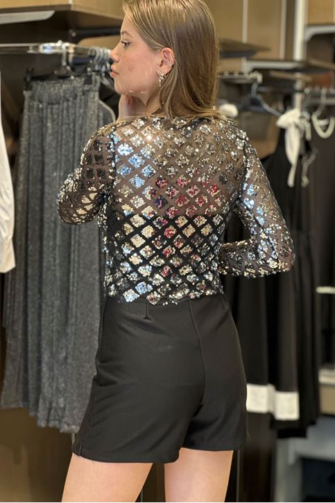 Pulpayet Tül Detay Bluz-Gümüş