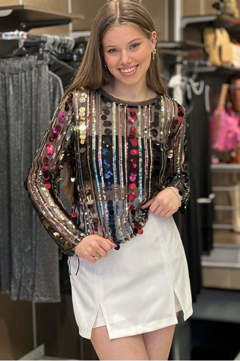 Pullu Tül Model Bluz-Renkli