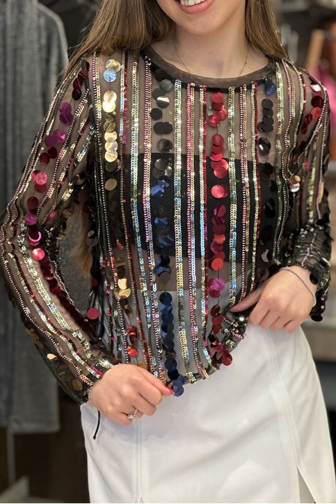 Pullu Tül Model Bluz-Renkli