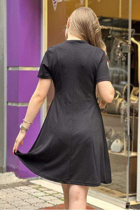 Pens Detaylı Çan Kısa Elbise-Siyah