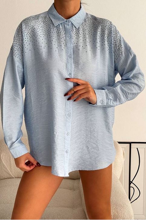 Omuzları Ve Sırtı Taş Detay Keten Salaş Gömlek-Bebemavi