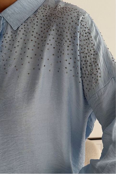 Omuzları Ve Sırtı Taş Detay Keten Salaş Gömlek-Bebemavi