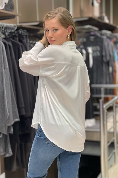 Basic Saten Gömlek-Beyaz