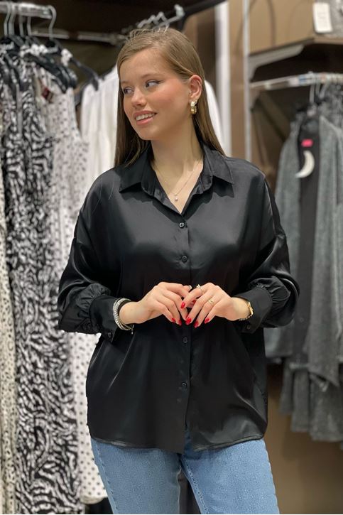 Basic Saten Gömlek-Siyah