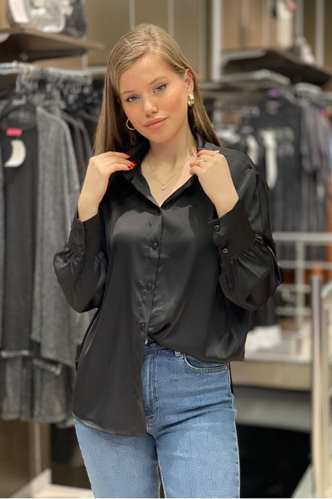 Basic Saten Gömlek-Siyah