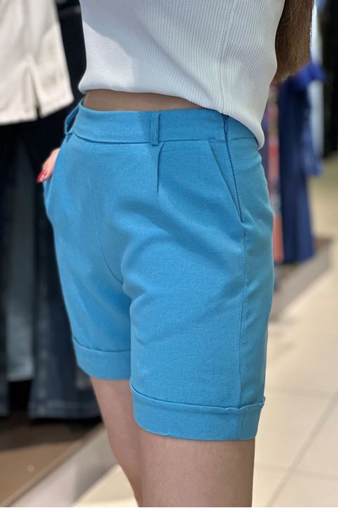 Paçası Katlamalı Keten Şort-Bebemavi