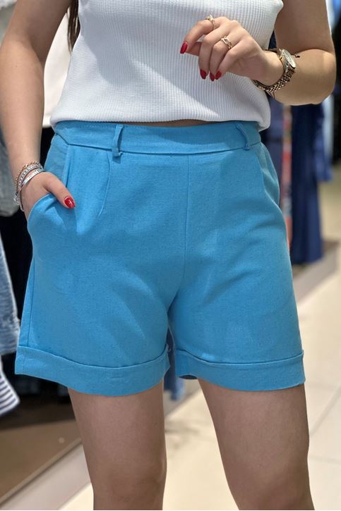 Paçası Katlamalı Keten Şort-Bebemavi