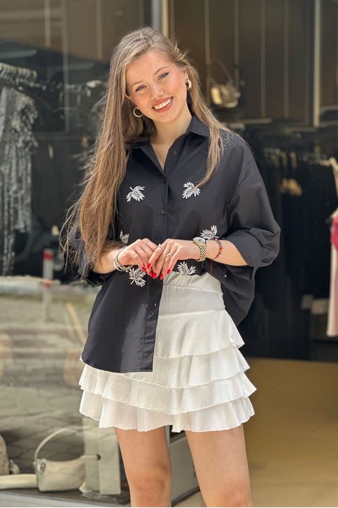 Beli Lastikli Kat Kat Volanlı Mini Etek-Beyaz