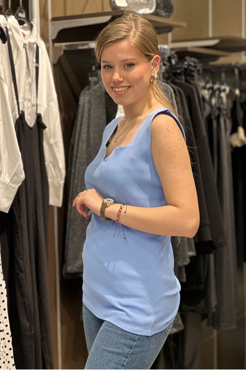 Büyük Beden Yaka Yırtmaçlı Triko Bluz-Bebemavi