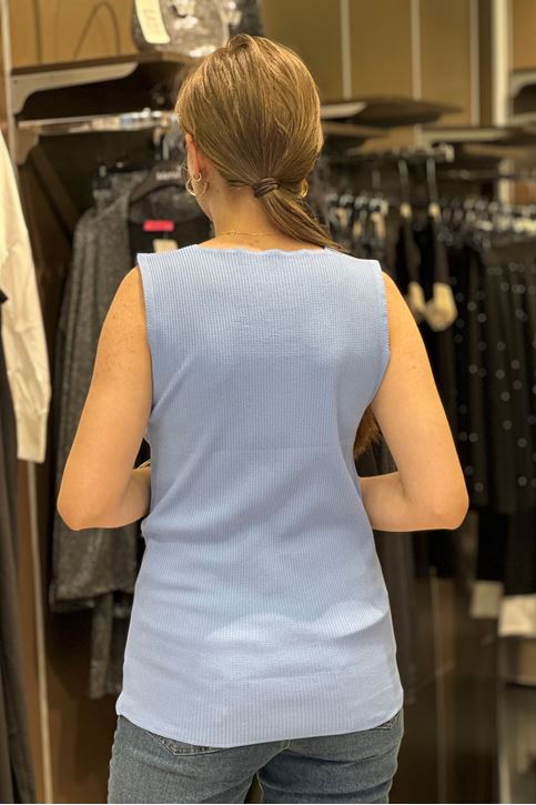 Büyük Beden Yaka Yırtmaçlı Triko Bluz-Bebemavi