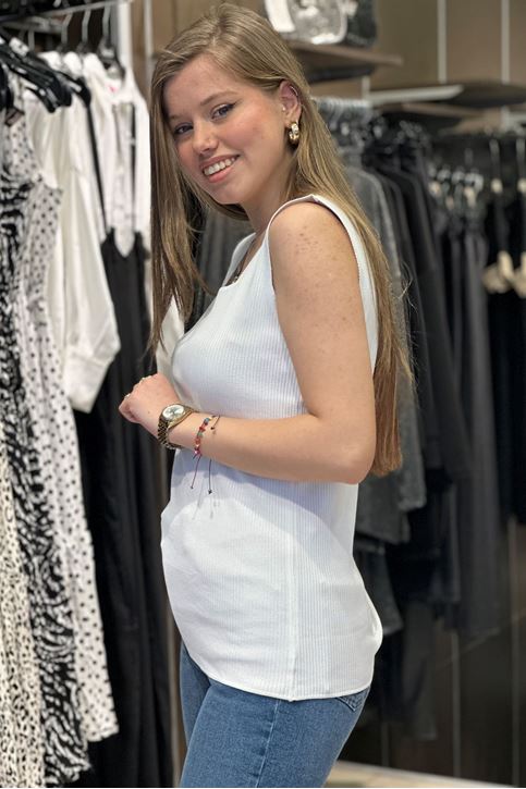 Büyük Beden Yaka Yırtmaçlı Triko Bluz-Beyaz