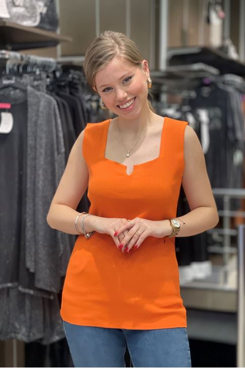 Büyük Beden Yaka Yırtmaçlı Triko Bluz-Turuncu