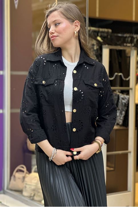 İki Cepli Düğmeli Fisto Gömlek-Siyah