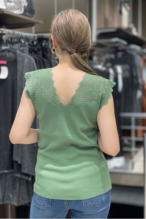 Ön Arka V Yaka Omuz Dantel Detaylı Triko-Mint
