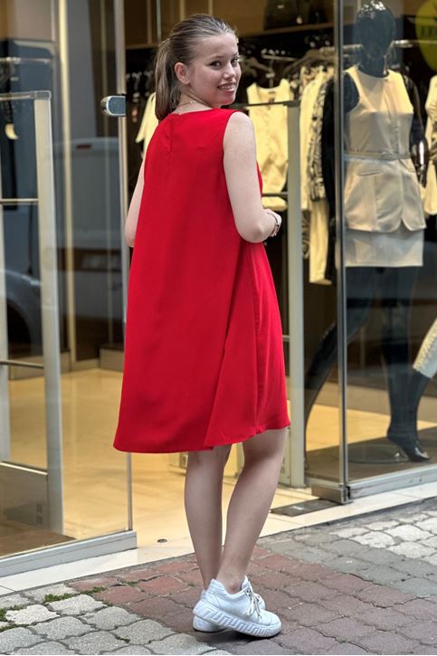 Sıfır Kol Tensel Doku Elbise-Kırmızı