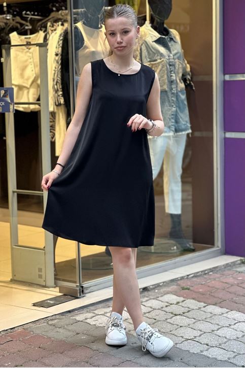 Sıfır Kol Tensel Doku Elbise-Siyah