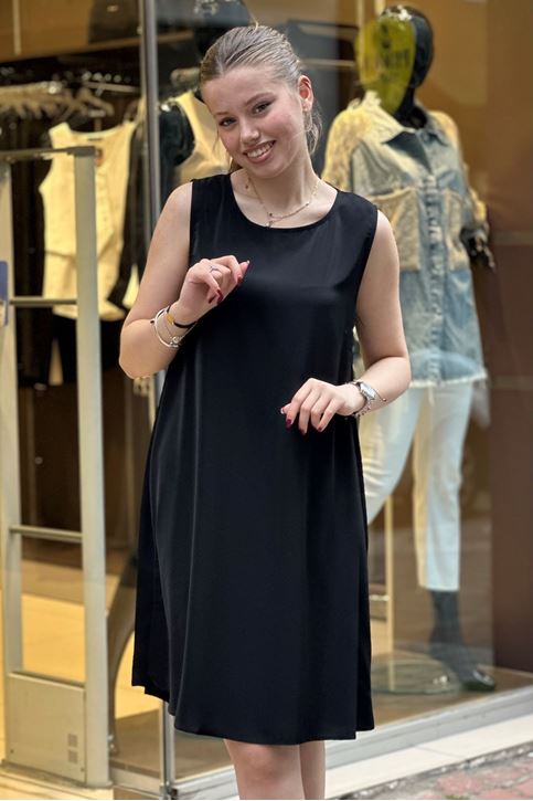 Sıfır Kol Tensel Doku Elbise-Siyah