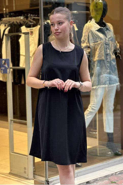 Sıfır Kol Tensel Doku Elbise-Siyah