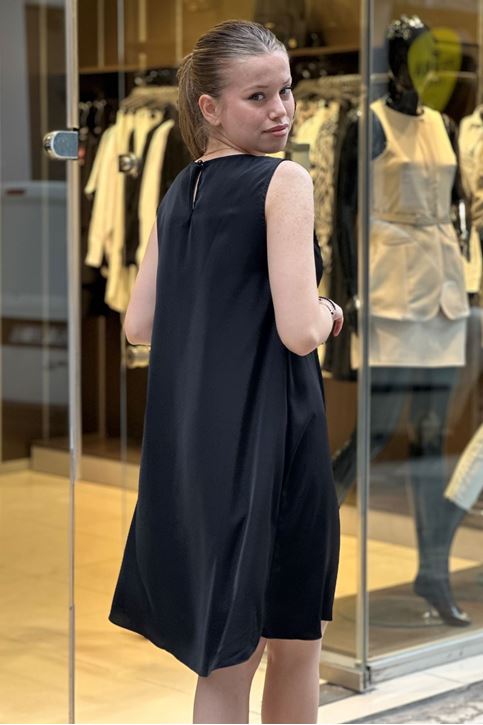 Sıfır Kol Tensel Doku Elbise-Siyah