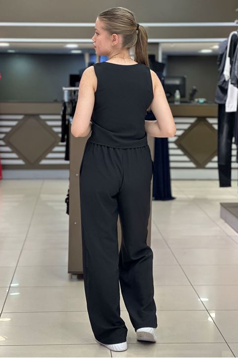 Yelek Bol Paça Pantolonlu İkili Takım-Siyah