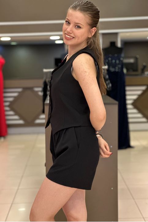 Yelekli Şortlu Kumaş İkili Takım-Siyah