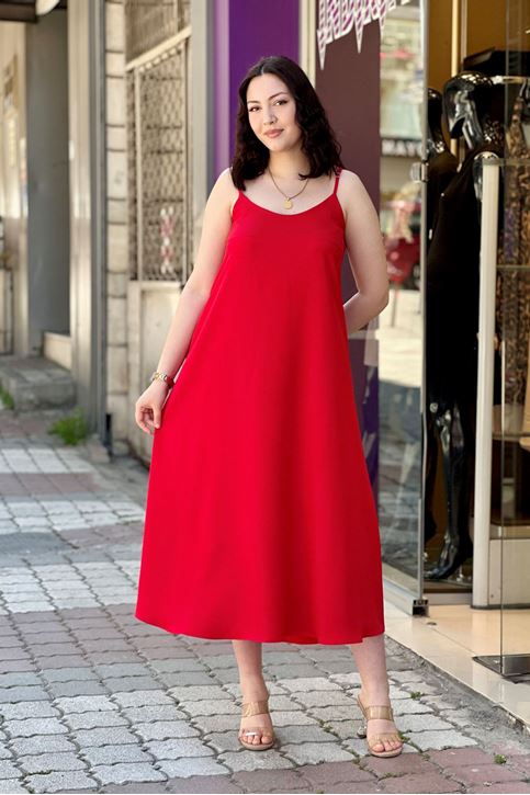Askısı Ayarlanabilir Çan Midi Boy Elbise-Kırmızı