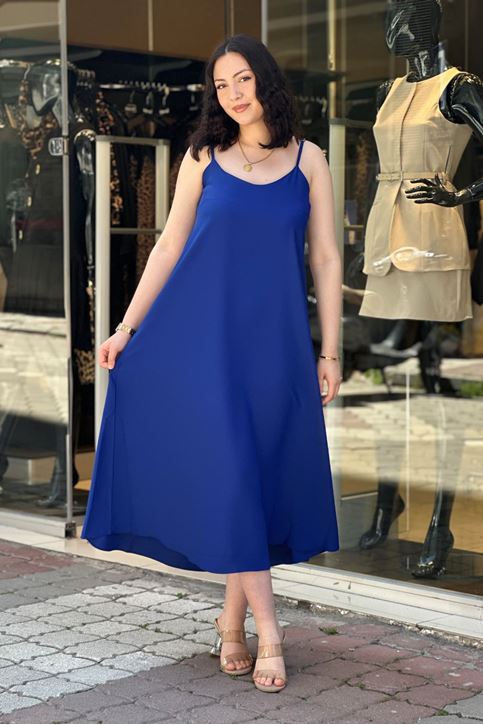 Askısı Ayarlanabilir Çan Midi Boy Elbise-Saksmavi