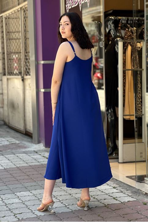 Askısı Ayarlanabilir Çan Midi Boy Elbise-Saksmavi