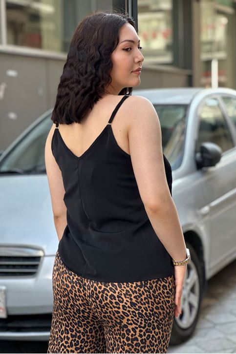 Askısı Ayarlanabilir Dantel Askılı Bluz-Siyah