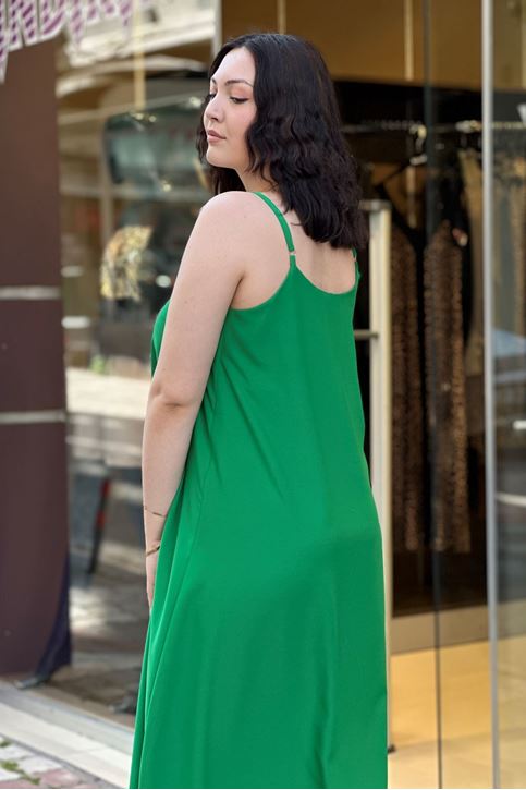 Askısı Ayarlanabilir Çan Midi Boy Elbise-Yeşil