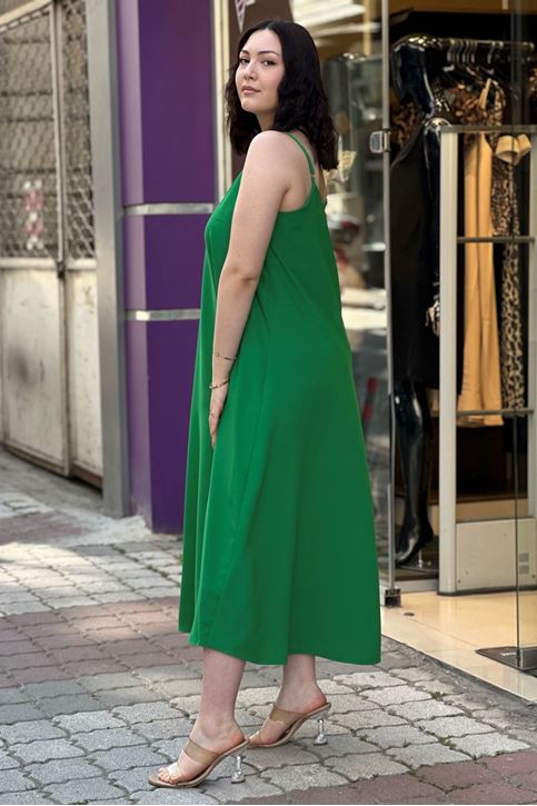 Askısı Ayarlanabilir Çan Midi Boy Elbise-Yeşil