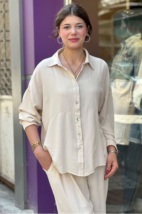 Bol Paça Salaş Kesim Keten İkili Takım-Krem