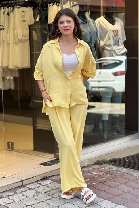 Bol Paça Salaş Kesim Keten İkili Takım-Sarı