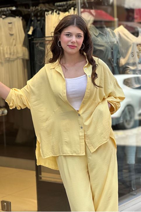 Bol Paça Salaş Kesim Keten İkili Takım-Sarı