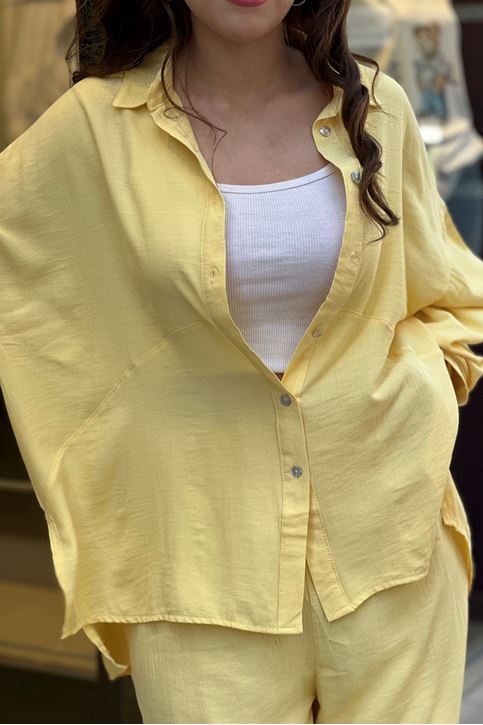 Bol Paça Salaş Kesim Keten İkili Takım-Sarı