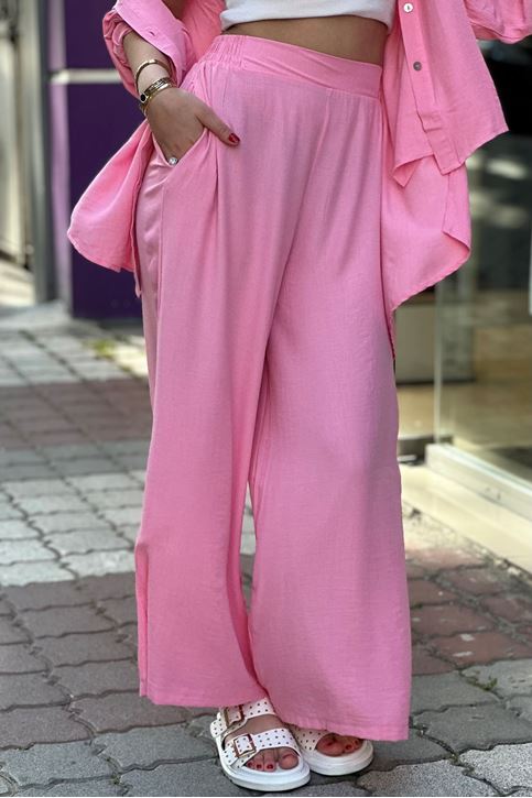Bol Paça Salaş Kesim Keten İkili Takım-Pembe