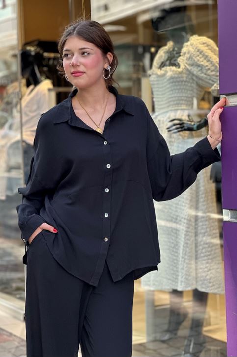 Bol Paça Salaş Kesim Keten İkili Takım-Siyah