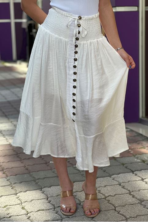 Ön Düğme Bel Lastikli Korse Detaylı Keten Etek-Beyaz