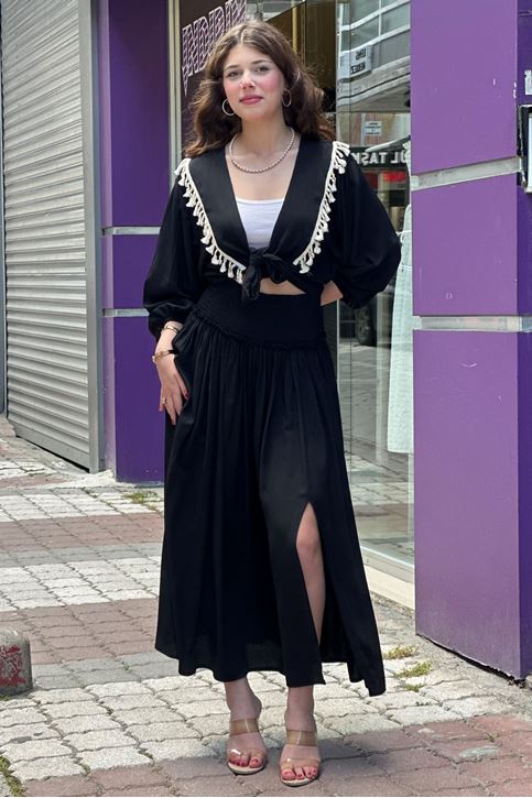 Ceket Püskül Detay Salaş Etekli İkili Takım-Siyah