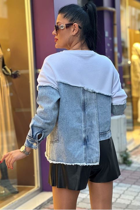 Kot Detay Salaş Sweatshirt-Beyaz