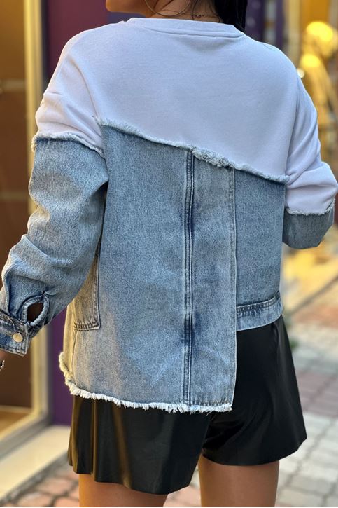 Kot Detay Salaş Sweatshirt-Beyaz