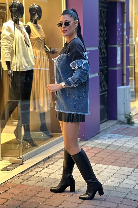 Kot Detay Salaş Sweatshirt-Siyah