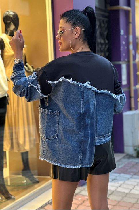 Kot Detay Salaş Sweatshirt-Siyah