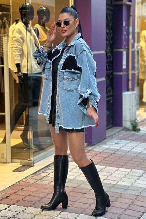 File Detay Kot Gömlek-Siyah