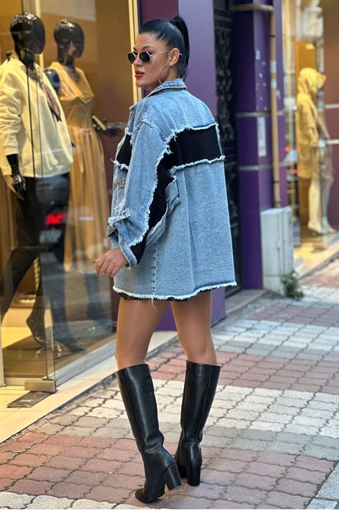 File Detay Kot Gömlek-Siyah